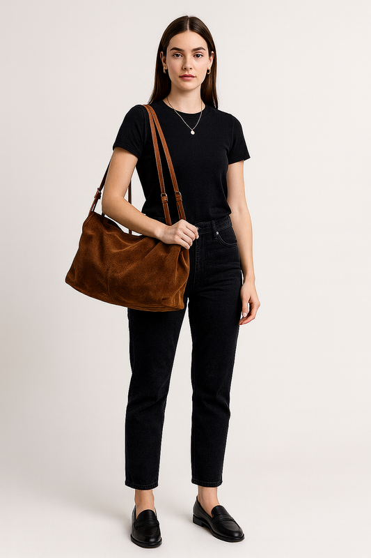 THE ROSY– Suede Leather Double Handle Bag